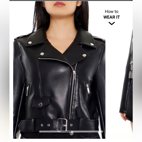 Size Large Like New Faux Leather Cropped Black Jacket Forever 21 - Picture 6 of 6